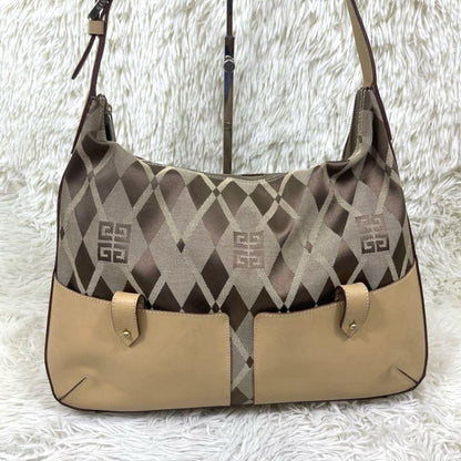 GIVENCHY Shoulder Bag Purse 4G Canvas Leather Brown Beige Authentic