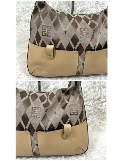 GIVENCHY Shoulder Bag Purse 4G Canvas Leather Brown Beige Authentic