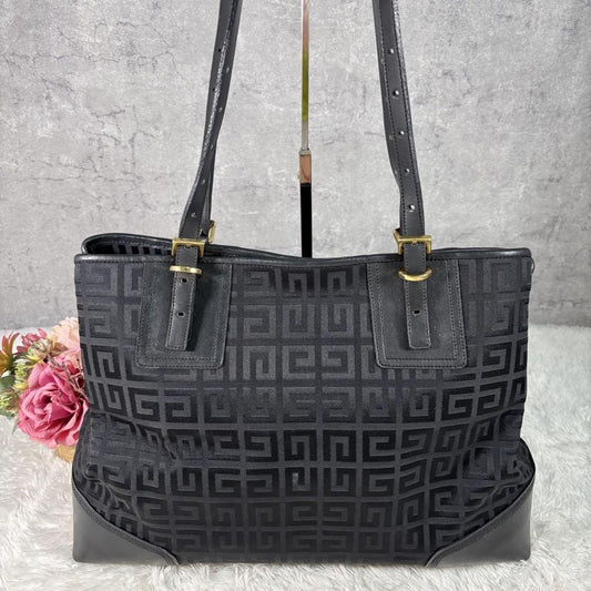GIVENCHY Hand Bag Tote Purse 4G Leather Canvas Black Authentic