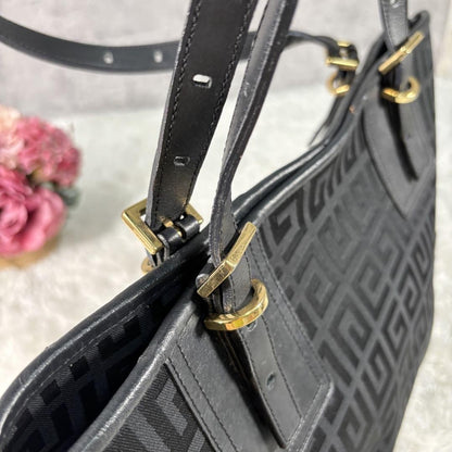 GIVENCHY Hand Bag Tote Purse 4G Leather Canvas Black Authentic
