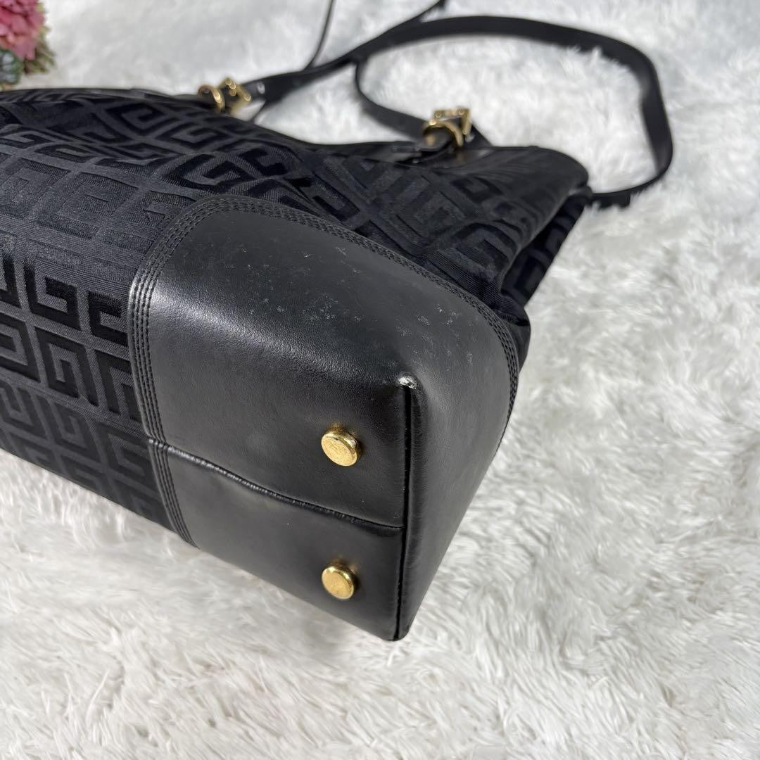 GIVENCHY Hand Bag Tote Purse 4G Leather Canvas Black Authentic