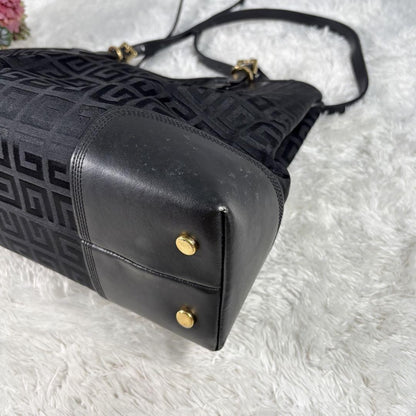 GIVENCHY Hand Bag Tote Purse 4G Leather Canvas Black Authentic