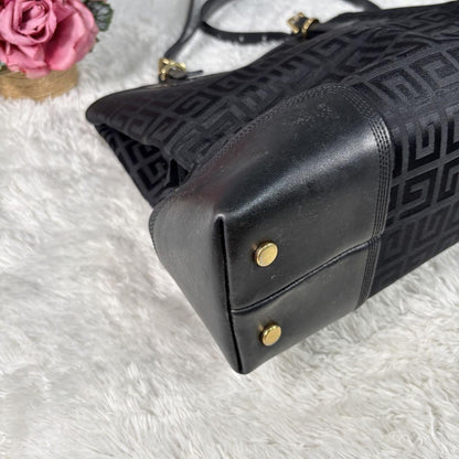 GIVENCHY Hand Bag Tote Purse 4G Leather Canvas Black Authentic