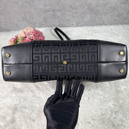 GIVENCHY Hand Bag Tote Purse 4G Leather Canvas Black Authentic