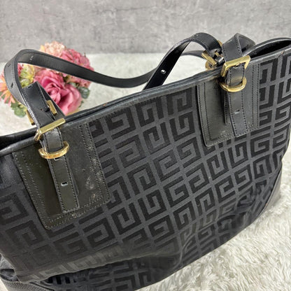 GIVENCHY Hand Bag Tote Purse 4G Leather Canvas Black Authentic