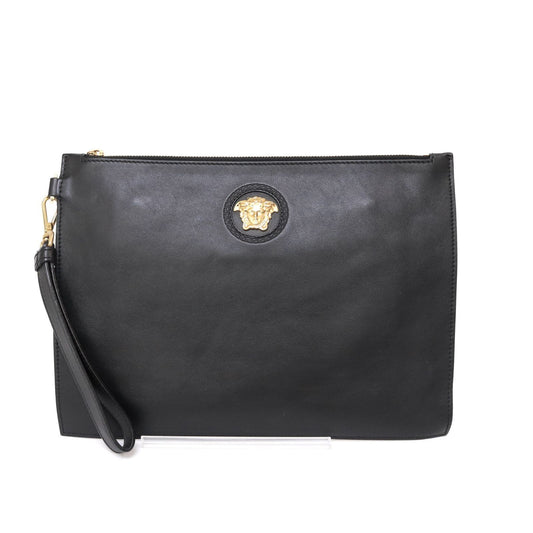 VERSACE Clutch Bag Second Bag Medusa Leather Black Authentic