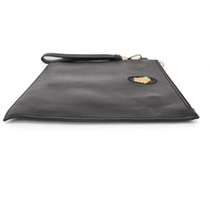 VERSACE Clutch Bag Second Bag Medusa Leather Black Authentic