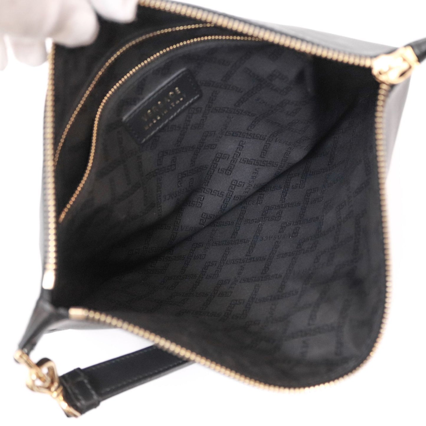 VERSACE Clutch Bag Second Bag Medusa Leather Black Authentic