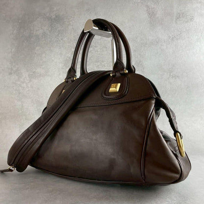 GIVENCHY Hand Shoulder Bag Tote Purse 2way Nightingale 4G Leather Brown Auth