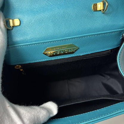GIVENCHY Hand Shoulder Bag Tote Purse 2way 4G Leather Sky Blue Authentic