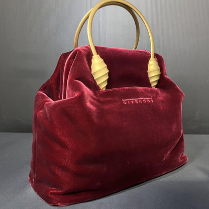 GIVENCHY Hand Bag Tote Purse Logo Velour Bordeaux Authentic