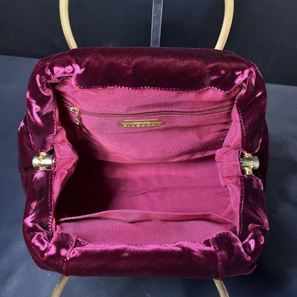 GIVENCHY Hand Bag Tote Purse Logo Velour Bordeaux Authentic