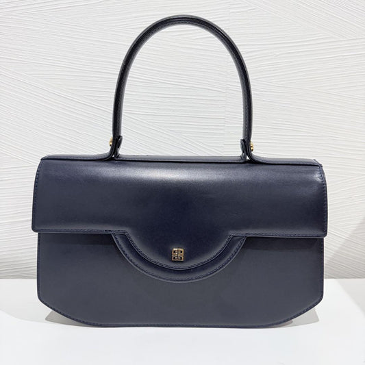 GIVENCHY Hand Bag Tote Purse 4G Leather Navy Authentic
