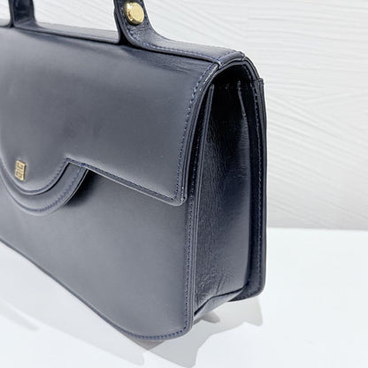 GIVENCHY Hand Bag Tote Purse 4G Leather Navy Authentic