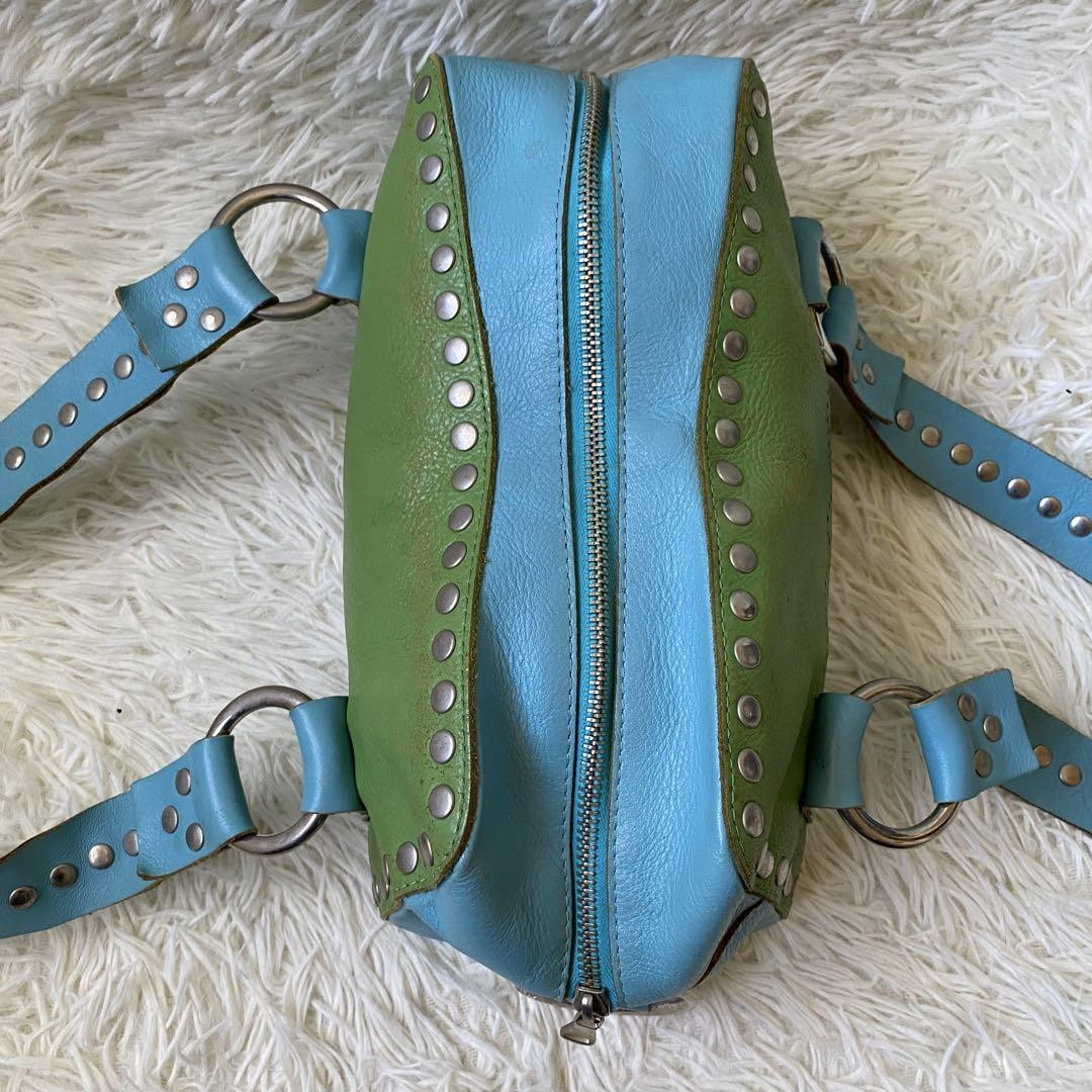 Dolce & Gabbana Hand Bag Tote Purse Mini Boston Leather Green Blue Authentic