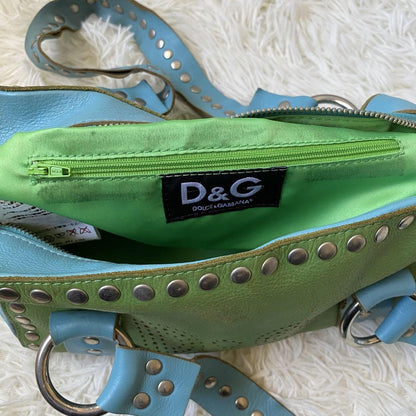 Dolce & Gabbana Hand Bag Tote Purse Mini Boston Leather Green Blue Authentic