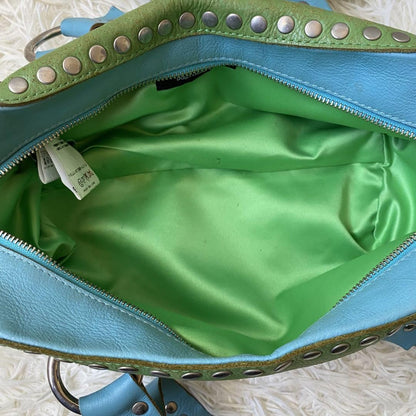 Dolce & Gabbana Hand Bag Tote Purse Mini Boston Leather Green Blue Authentic