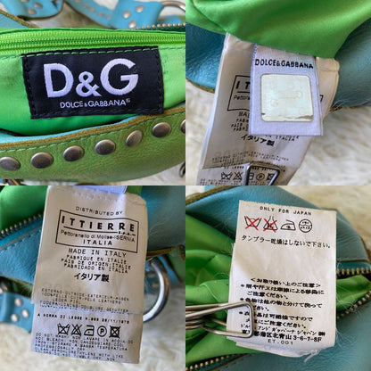 Dolce & Gabbana Hand Bag Tote Purse Mini Boston Leather Green Blue Authentic