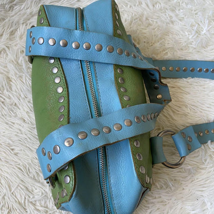 Dolce & Gabbana Hand Bag Tote Purse Mini Boston Leather Green Blue Authentic