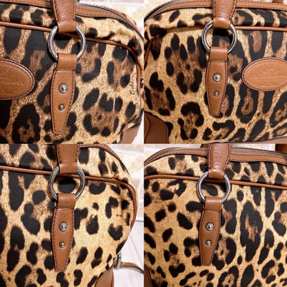 Dolce & Gabbana Hand Bag Tote Purse Leopard Canvas Brown Authentic