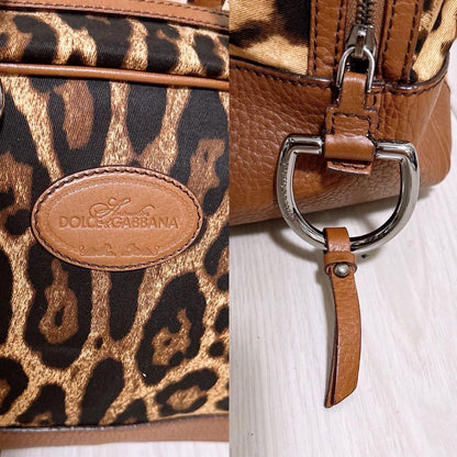 Dolce & Gabbana Hand Bag Tote Purse Leopard Canvas Brown Authentic