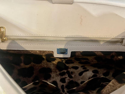 Dolce & Gabbana Hand Bag Tote Purse Leopard Leather Canvas Off White Authentic