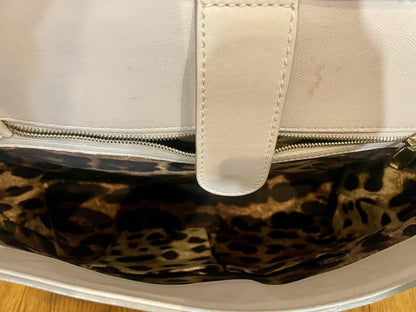 Dolce & Gabbana Hand Bag Tote Purse Leopard Leather Canvas Off White Authentic