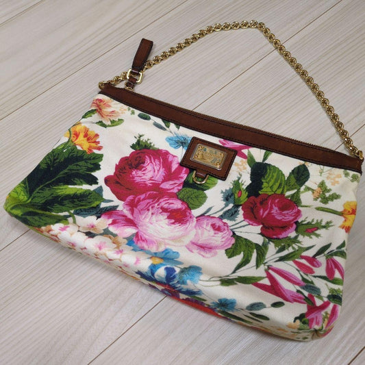 Dolce & Gabbana Hand Bag Tote Purse Leopard Canvas Leather White Multicolor Auth