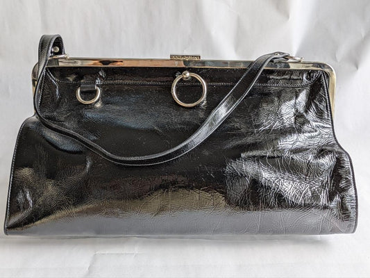 Dolce & Gabbana Hand Bag Tote Purse Leopard Patent Leather Black Authentic