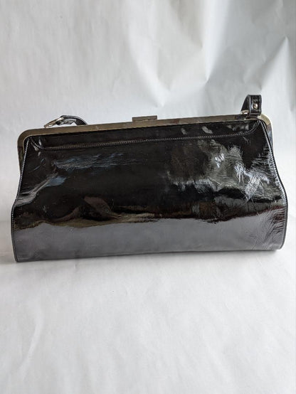 Dolce & Gabbana Hand Bag Tote Purse Leopard Patent Leather Black Authentic