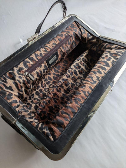 Dolce & Gabbana Hand Bag Tote Purse Leopard Patent Leather Black Authentic