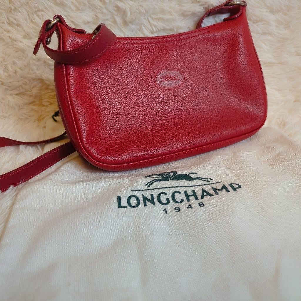 Longchamp Shoulder Bag Purse Leather Red Authentic