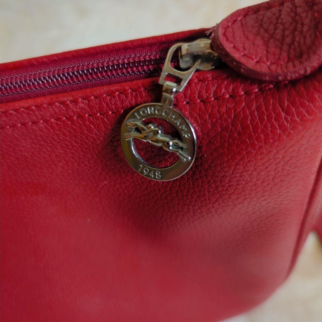 Longchamp Shoulder Bag Purse Leather Red Authentic