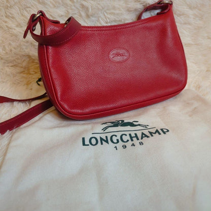 Longchamp Shoulder Bag Purse Leather Red Authentic