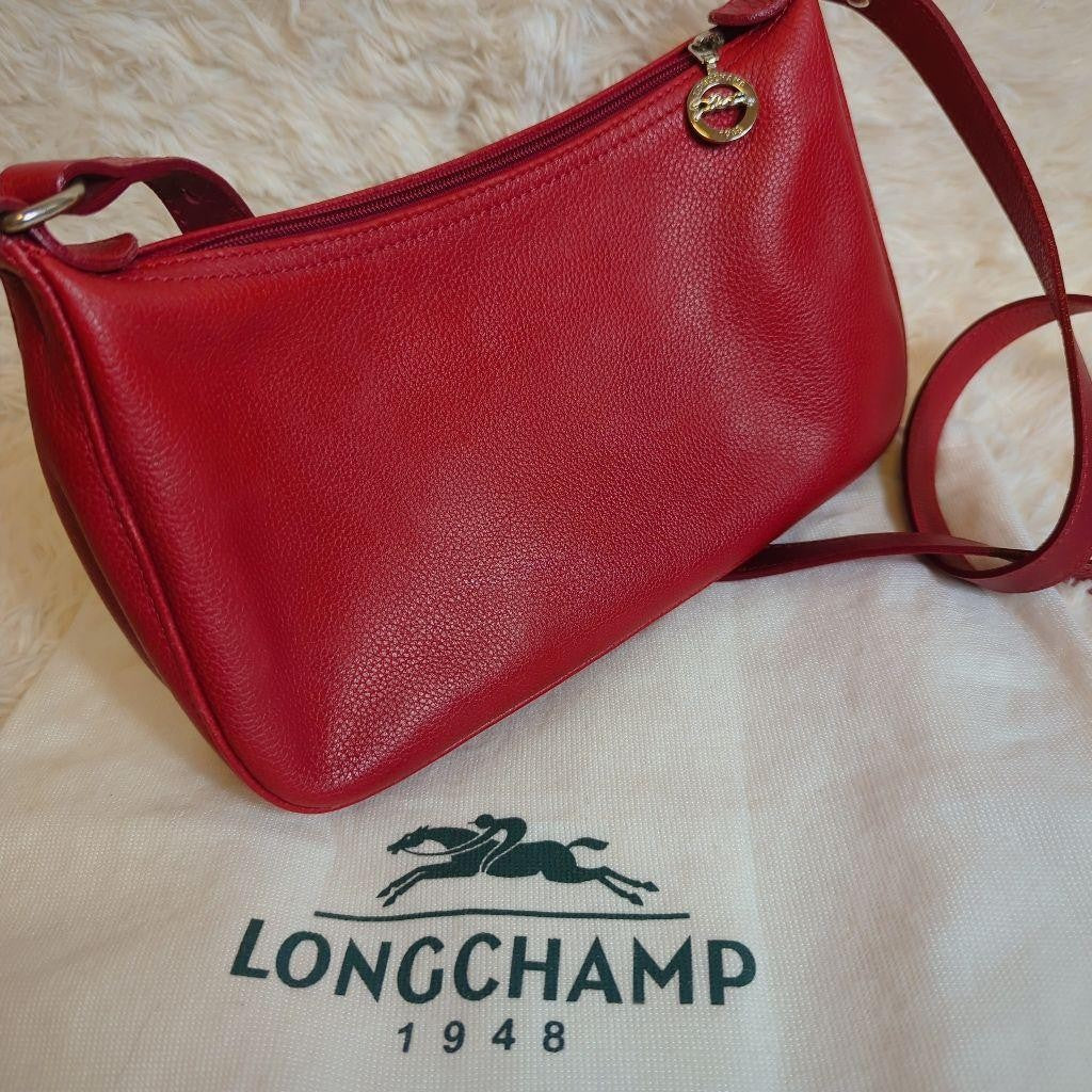 Longchamp Shoulder Bag Purse Leather Red Authentic