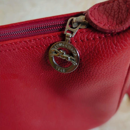 Longchamp Shoulder Bag Purse Leather Red Authentic