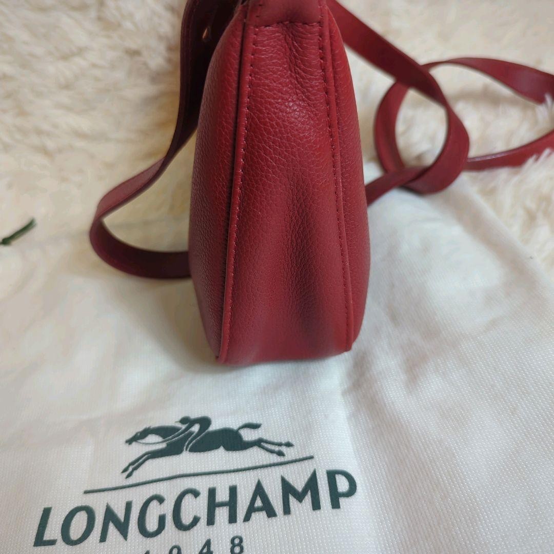 Longchamp Shoulder Bag Purse Leather Red Authentic