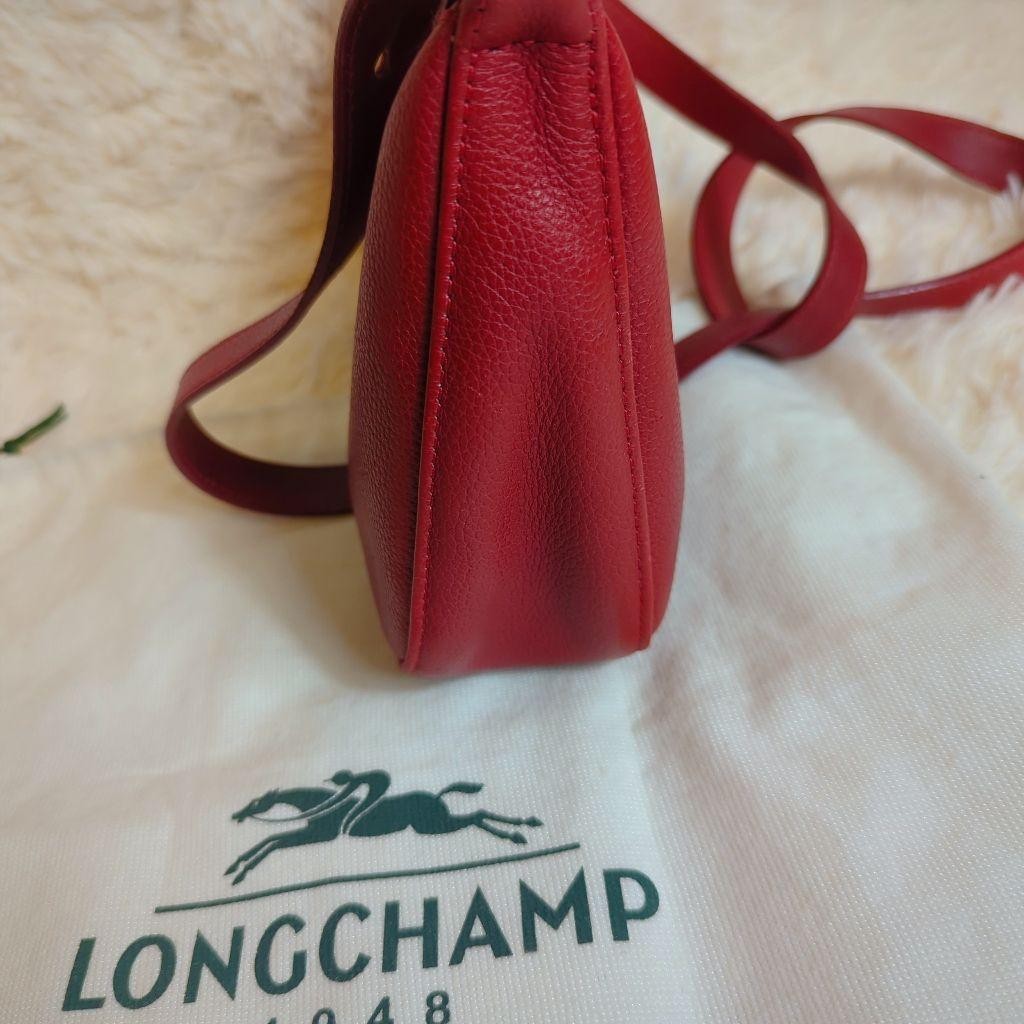 Longchamp Shoulder Bag Purse Leather Red Authentic