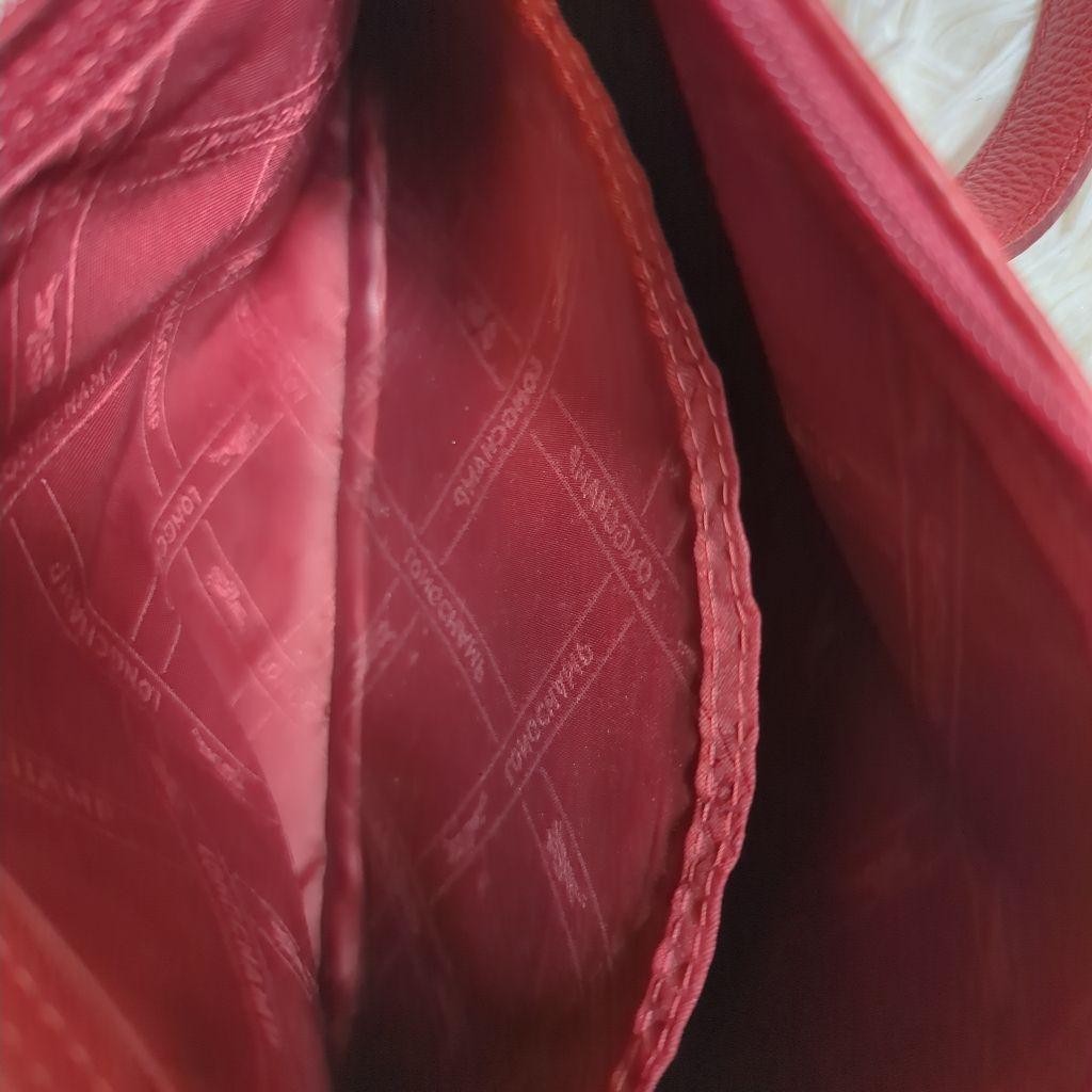 Longchamp Shoulder Bag Purse Leather Red Authentic