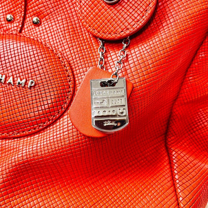 Longchamp Hand Shoulder Bag Tote Purse 2way Leather Orange Authentic