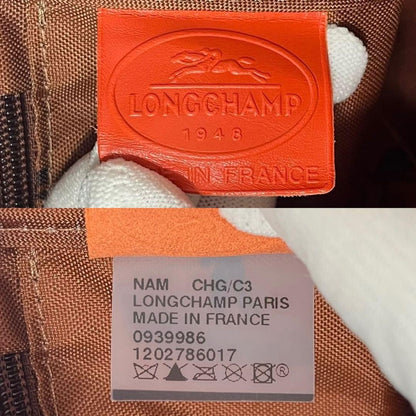 Longchamp Hand Shoulder Bag Tote Purse 2way Leather Orange Authentic