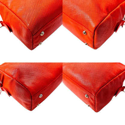 Longchamp Hand Shoulder Bag Tote Purse 2way Leather Orange Authentic