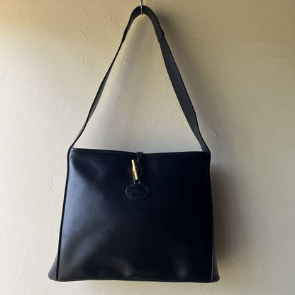 Longchamp Shoulder Bag Purse Leather Navy Authentic