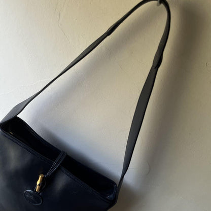 Longchamp Shoulder Bag Purse Leather Navy Authentic