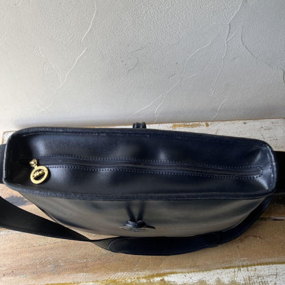 Longchamp Shoulder Bag Purse Leather Navy Authentic