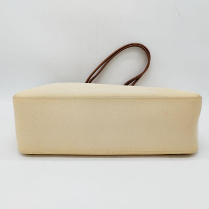 Longchamp Hand Bag Tote Purse Leather Brown Beige Authentic