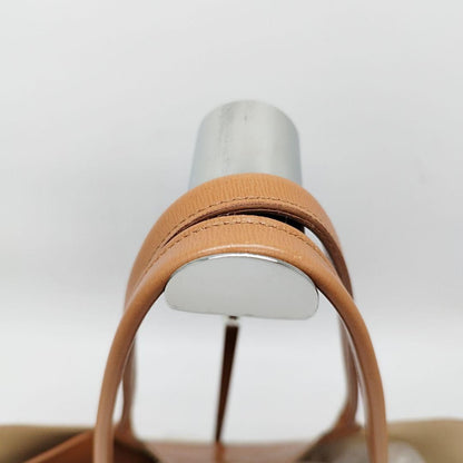 Longchamp Hand Bag Tote Purse Leather Brown Beige Authentic