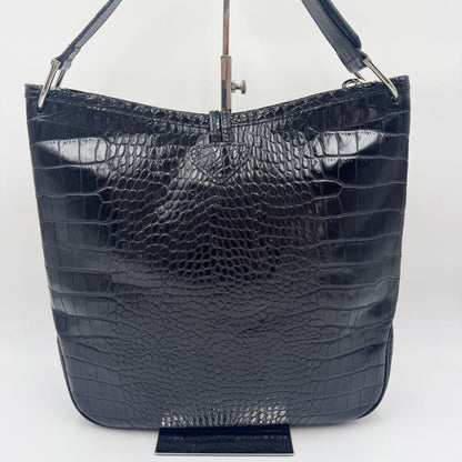 Longchamp Shoulder Bag Purse Leather Black Authentic