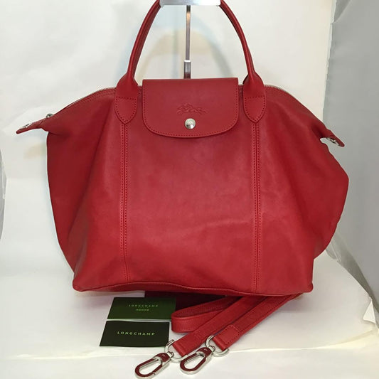 Longchamp Shoulder Bag Purse 2way Le Pliage Leather Red Authentic