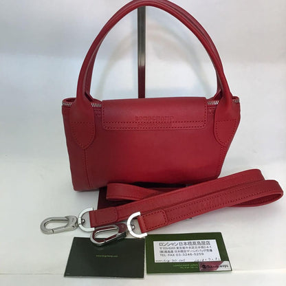 Longchamp Shoulder Bag Purse 2way Le Pliage Leather Red Authentic